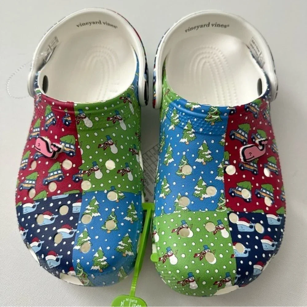 CROCS Vineyard Vines HOLIDAY PATCHWORK CLOGS Size 4 Kids